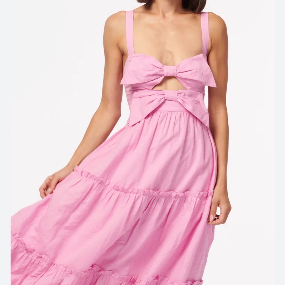Cami NYC Strapless Dress in Vibrant Pink with Bow Details